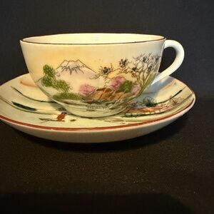 Nippon Porcelain Painted Asian Cup & Saucer Set
